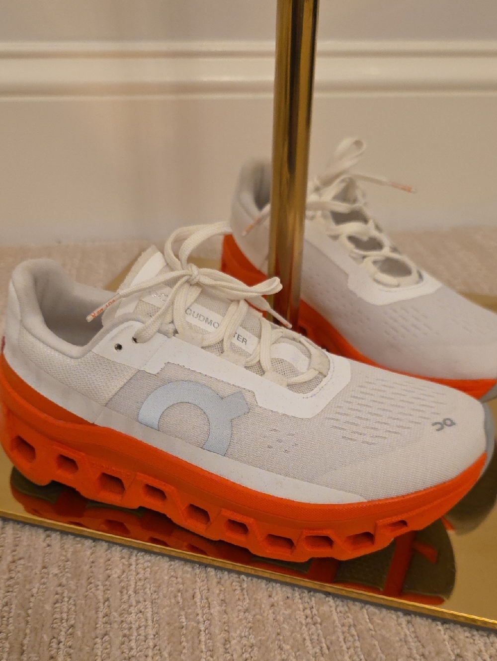 On Running Womens Cloudnova Lite White and Orange Athletic Sneakers